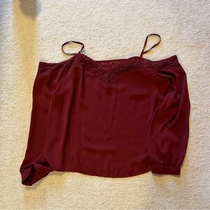Express Burgundy Lace Trim Blouse